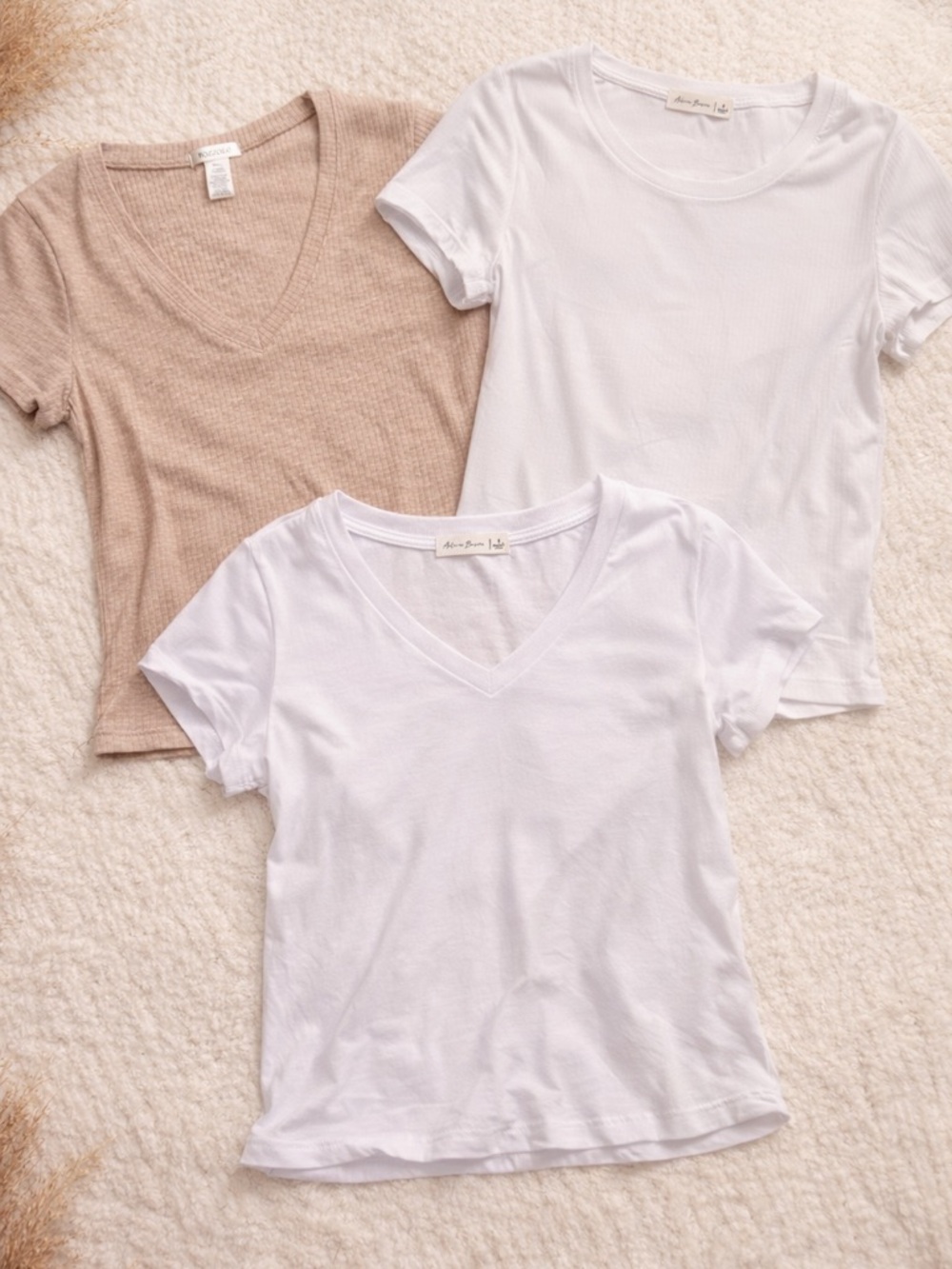 333 Crop Top Trio in White and Tan